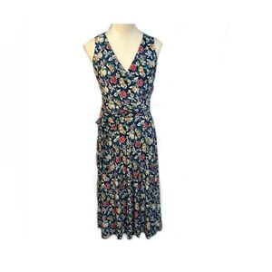 Lauren Ralph Lauren Blue Floral V-Neck Dress (4) NWT